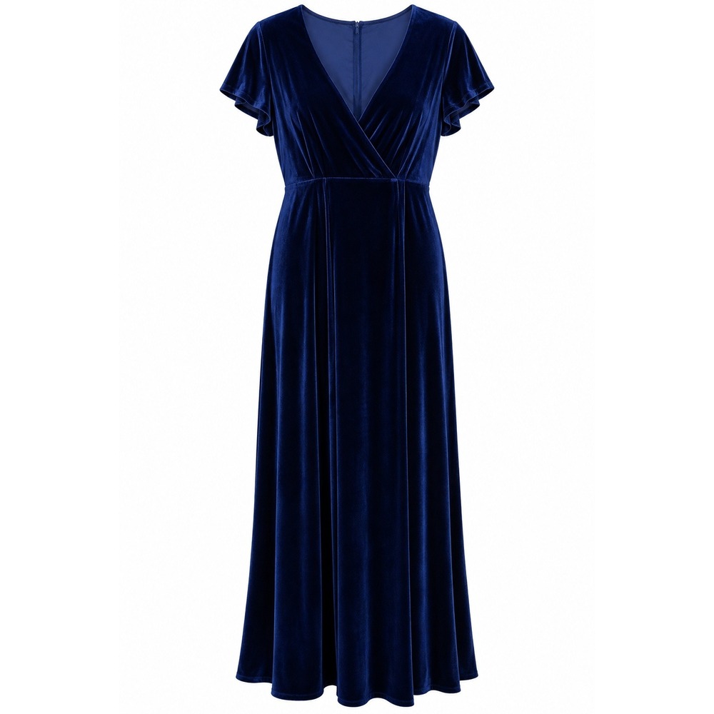 Blush Mark Velvet Maxi Dress Royal Blue Old Hollywood Wrap V-Neck Formal Gown OX